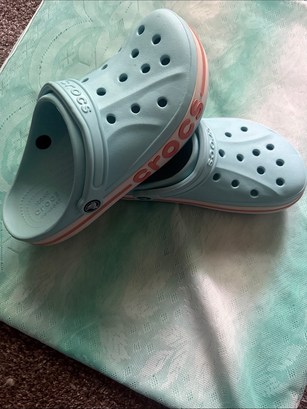 CROCS Bayaband Ice Blue & Melon Clogs Logo Stripe